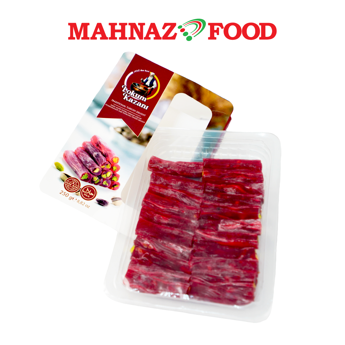 Mahnaz Food Lokum Kazani Turkish Delight Pomegranate And Pistachio Finger Delight 250g Made in Turkey