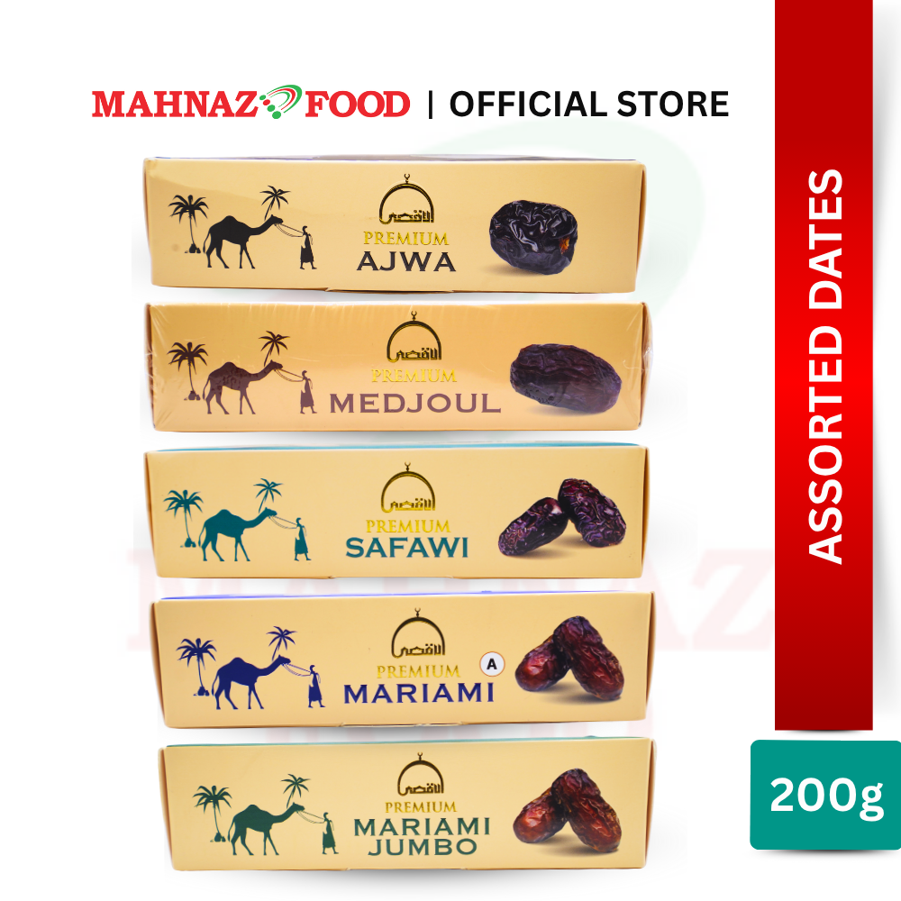 Mahnaz Food Premium Assorted Dates 200G | Ajwa / Safawi / Mariami A / Mariami Jumbo / Medjoul | Kurma Berkualiti | 椰枣
