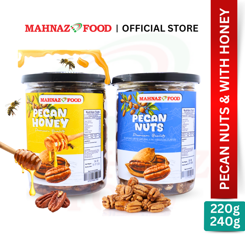 Mahnaz Food Pecan Nuts 220G & Pecan Honey 240G | Brain Food | High Antioxidant | Premium Nut 蜂蜜山核桃 养脑零食