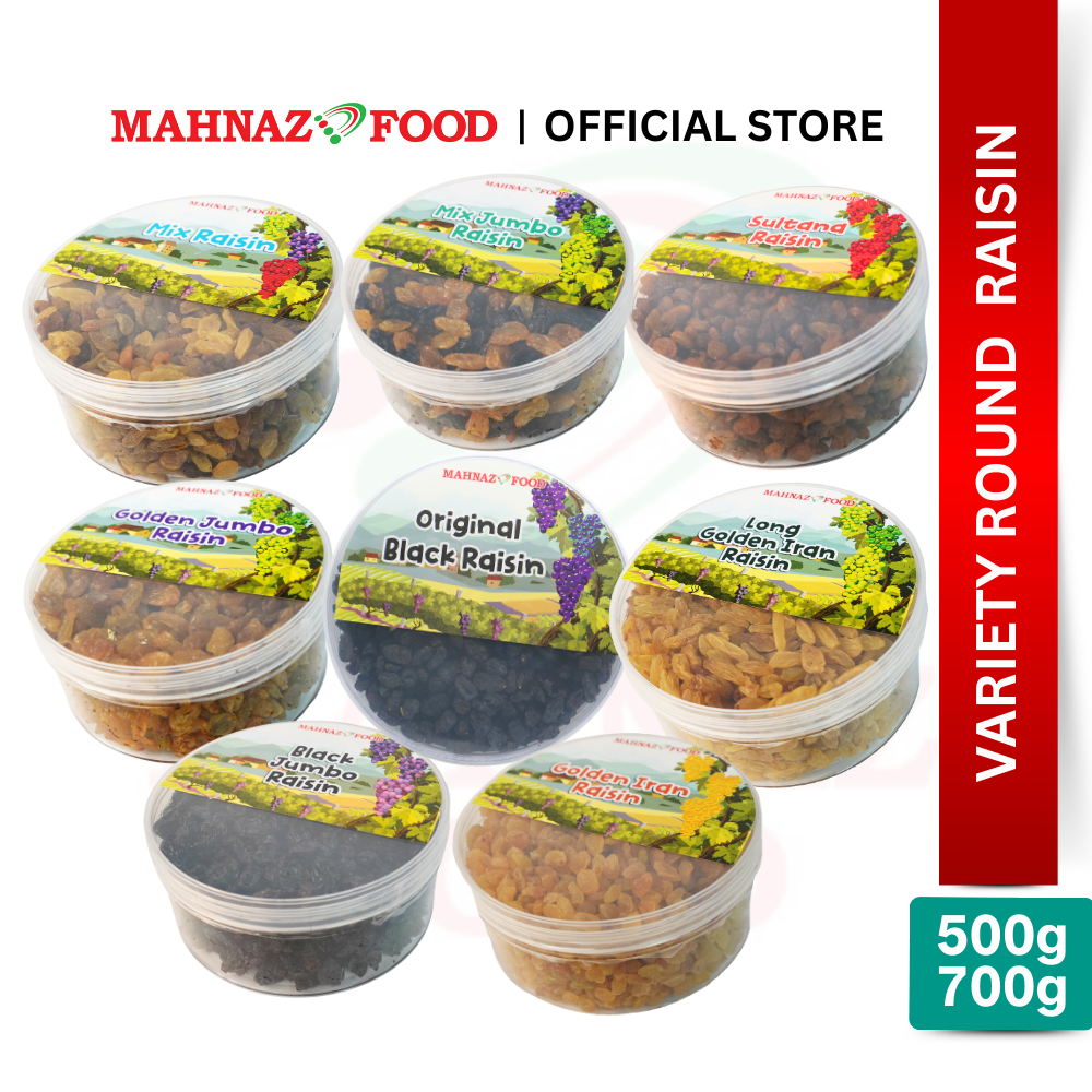 Mahnaz Food Variety Raisins Round Container 500g – 700g | Premium Snack | Healthy Gift Set | Mix Raisins | 葡萄干礼盒