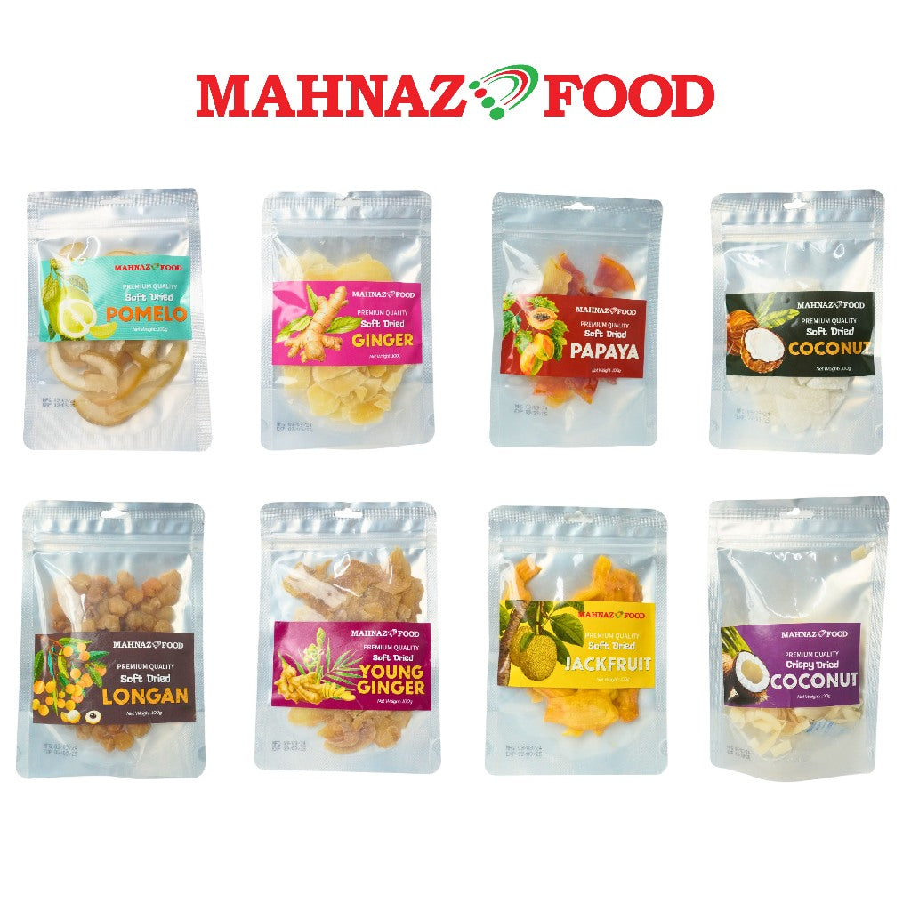 Mahnaz Food Premium Buah Kering 100G - Nangka / Betik/ Kelapa / Pomelo / Halia/ Longan