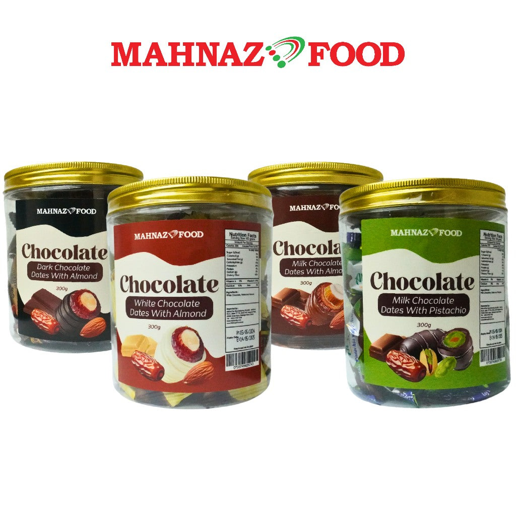 Mahnaz Food Premium Chocolate Date Coklat Kurma 300G - White / Dark / Pistachio / Milk