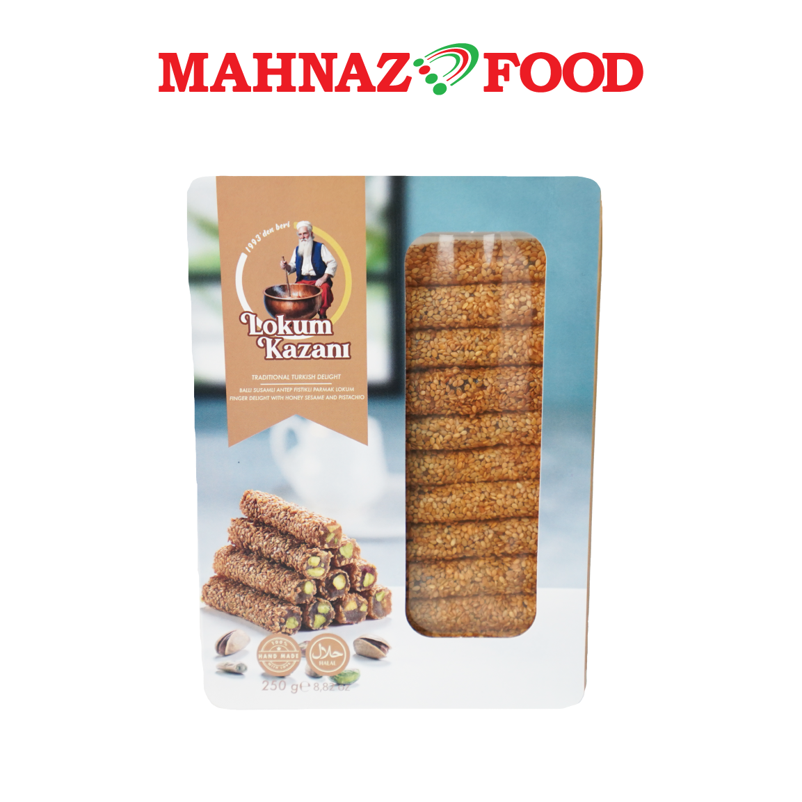 Mahnaz Food Lokum Kazani Turkish Delight Honey Sesame And Pistachio 250g Made in Turkey