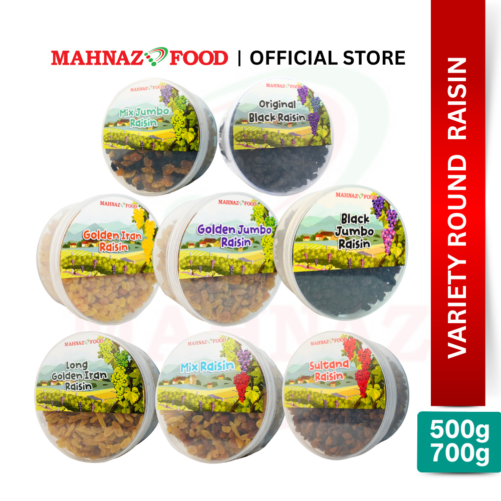 Mahnaz Food Variety Raisins Round Container 500g – 700g | Premium Snack | Healthy Gift Set | Mix Raisins | 葡萄干礼盒