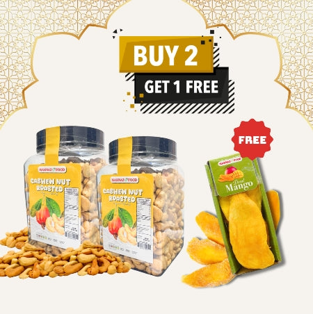 Buy 2 Free 1 | Cashew Nut Roasted | Mix Fruits & Nuts Jumbo Raisin | Pistachio Roasted | Lale Pecan Berry Mix | Lale Macadamia Berry Mix | Mix Fruits & Nuts | 800g| Free Dried Mango