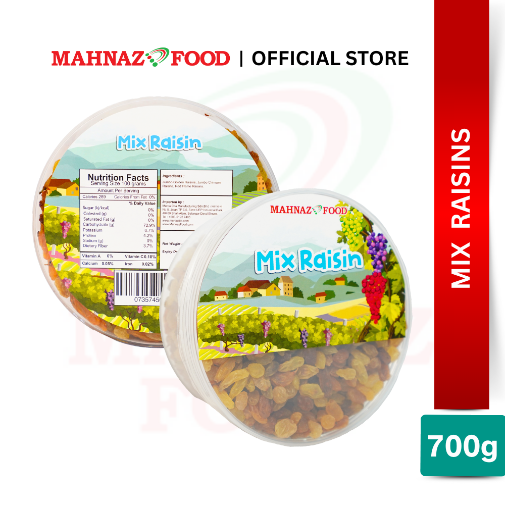 Mahnaz Food Variety Raisins Round Container 500g – 700g | Premium Snack | Healthy Gift Set | Mix Raisins | 葡萄干礼盒