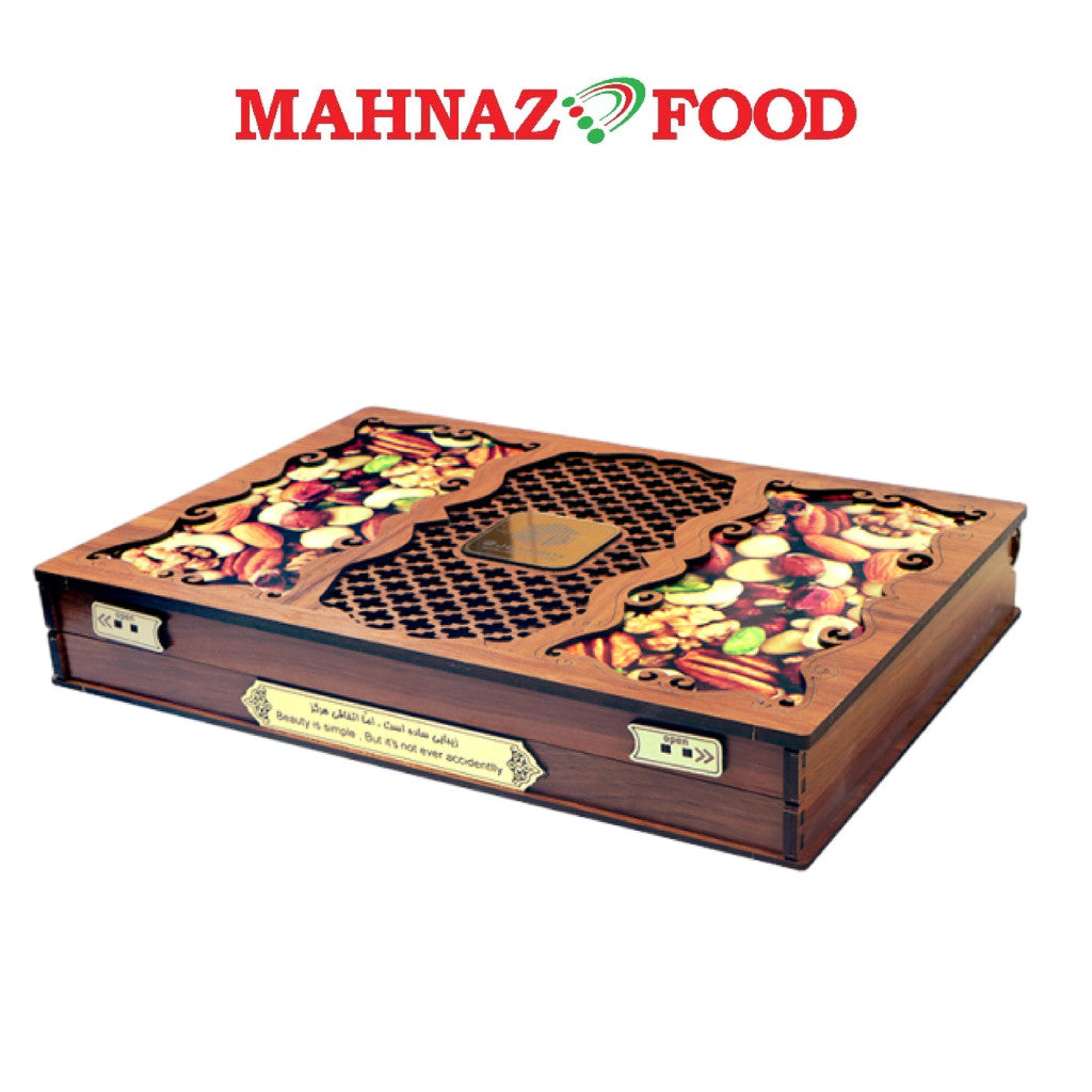 Mahnaz Food | Wooden Net Printed Nut Box | Box Only