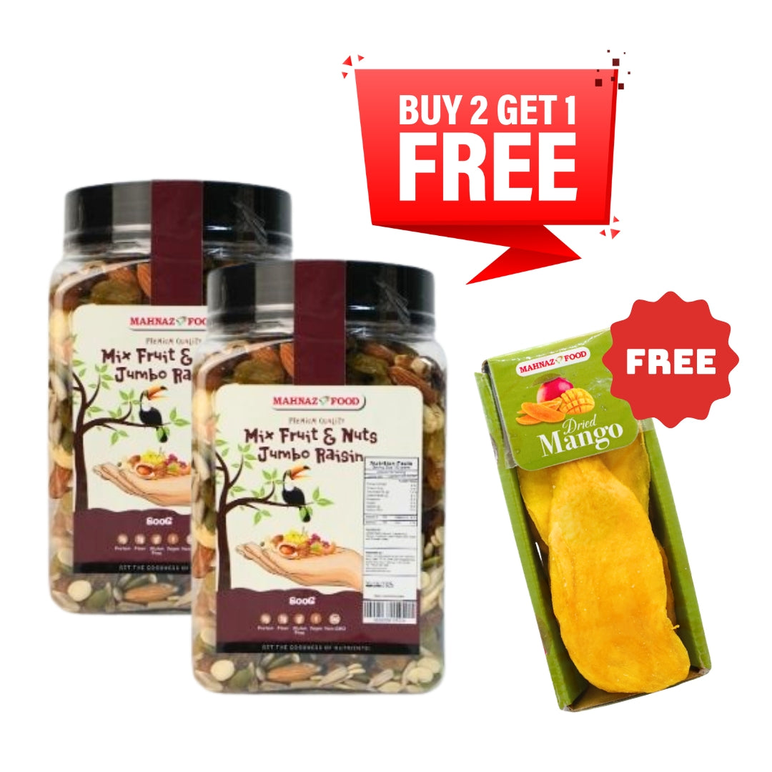 Buy 2 Free 1 | Mix Fruits & Nuts Jumbo Raisin | 800g | Free Dried Mango