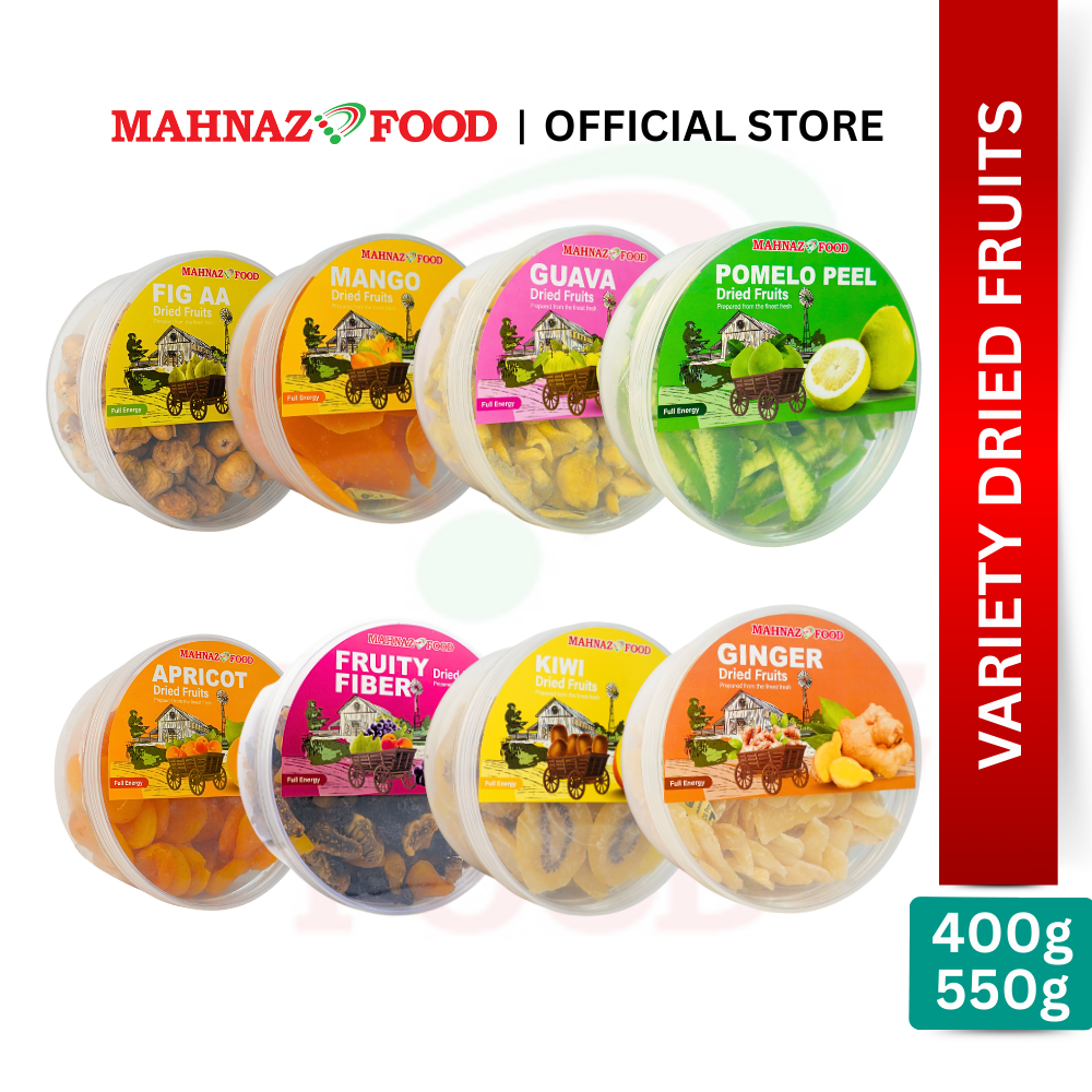 Mahnaz Food Variety Dried Fruits Round Container 400g – 550g | Premium Snack | Healthy Gift Set | Mix Buah Kering | 干果礼盒