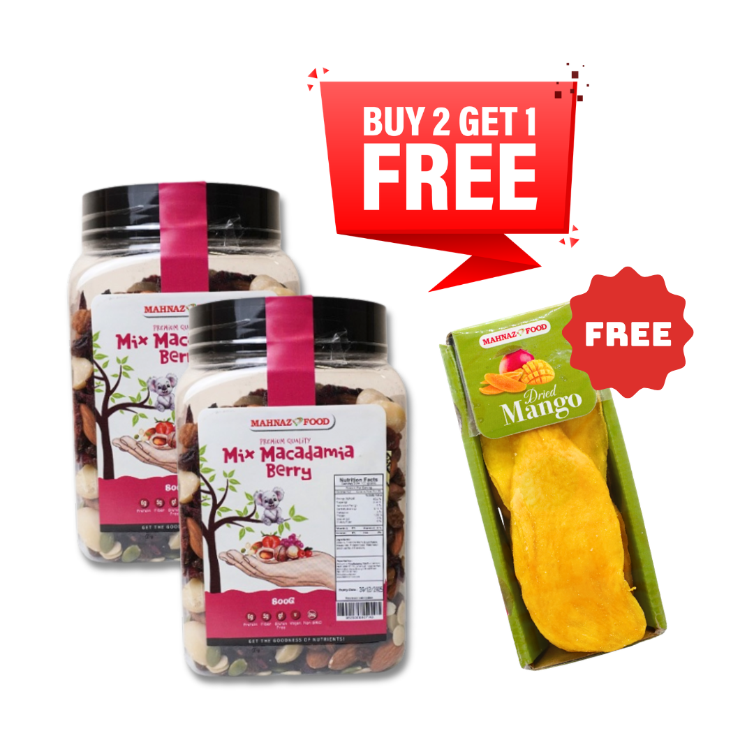 Buy 2 Free 1 | Lale Macadamia Berry Mix | 800g | Free Dried Mango