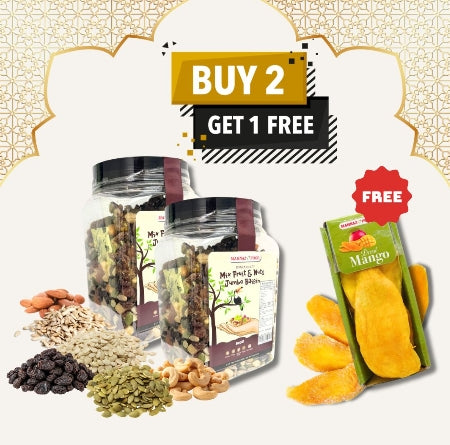 Buy 2 Free 1 | Cashew Nut Roasted | Mix Fruits & Nuts Jumbo Raisin | Pistachio Roasted | Lale Pecan Berry Mix | Lale Macadamia Berry Mix | Mix Fruits & Nuts | 800g| Free Dried Mango