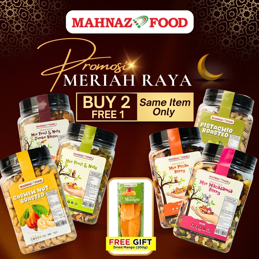 Buy 2 Free 1 | Cashew Nut Roasted | Mix Fruits & Nuts Jumbo Raisin | Pistachio Roasted | Lale Pecan Berry Mix | Lale Macadamia Berry Mix | Mix Fruits & Nuts | 800g| Free Dried Mango