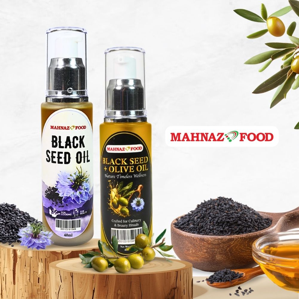 Mahnaz Food | Oil | Black Seed / Black Seed & Olive Oil | Pure & Organic | Multipurpose | 40ml