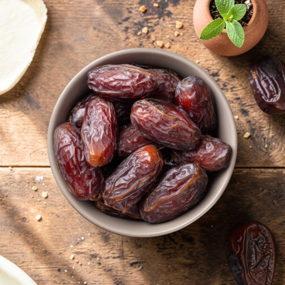 Mahnaz Food Mariami Dates are dark brown, chewy, and naturally sweet. Perfect for snacking or gourmet dishes.