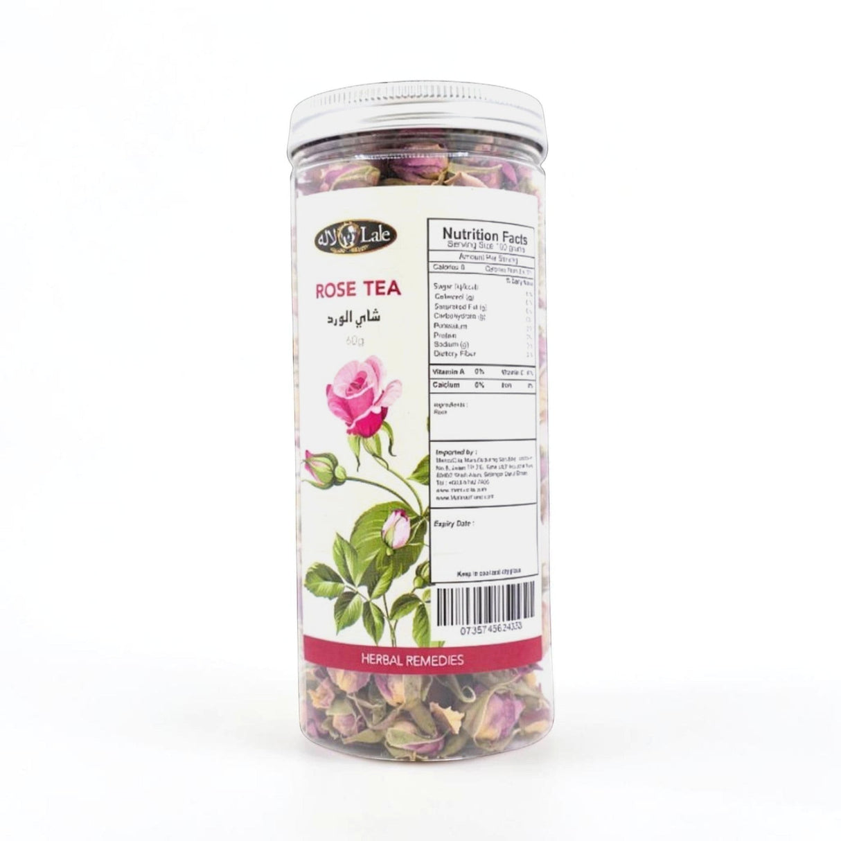 Mahnaz Food Rose Tea loose dried rose petals in a clear jar, 60g, herbal remedies