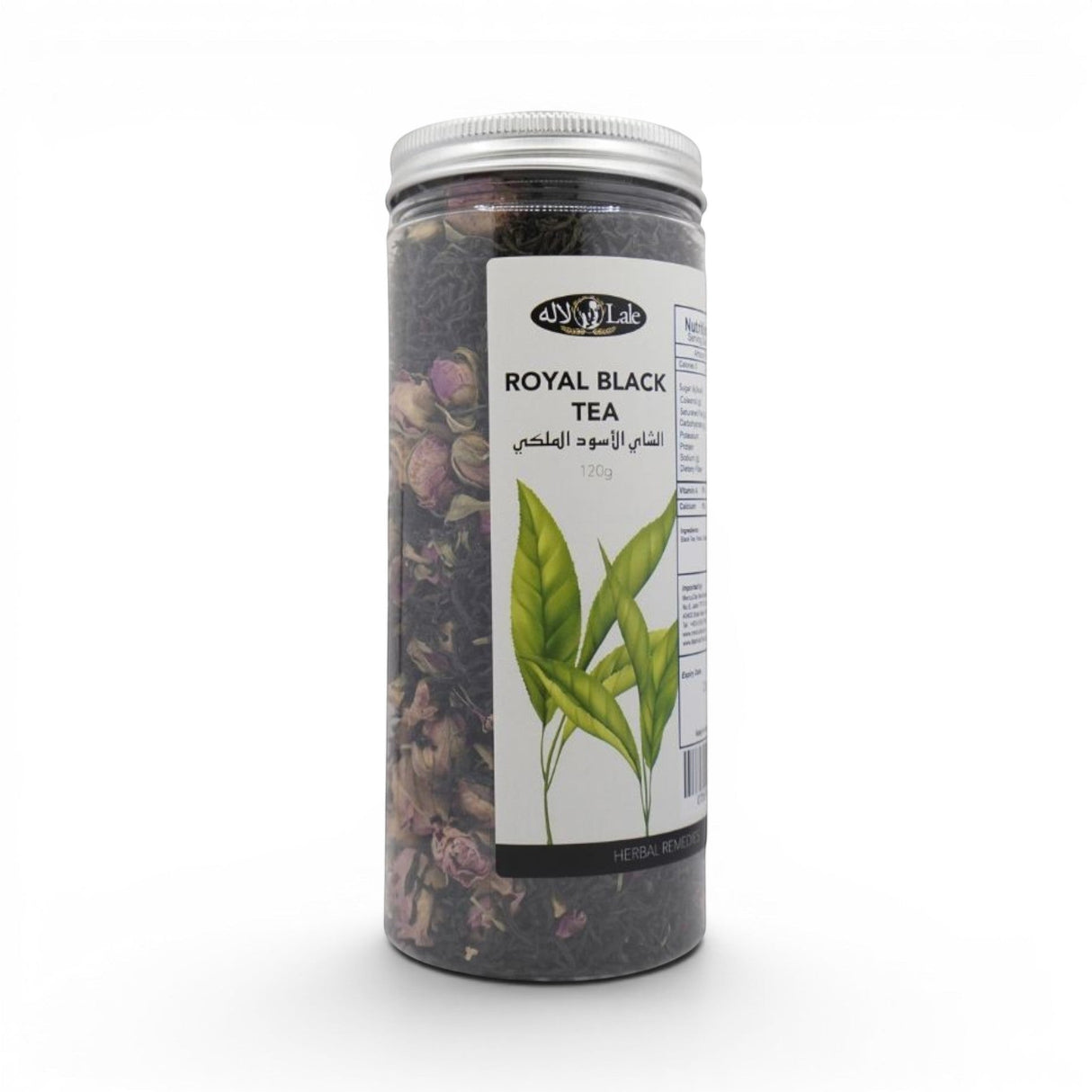 Mahnaz Food Royal Black Tea loose leaf blend with dried rose petals, 120g jar.