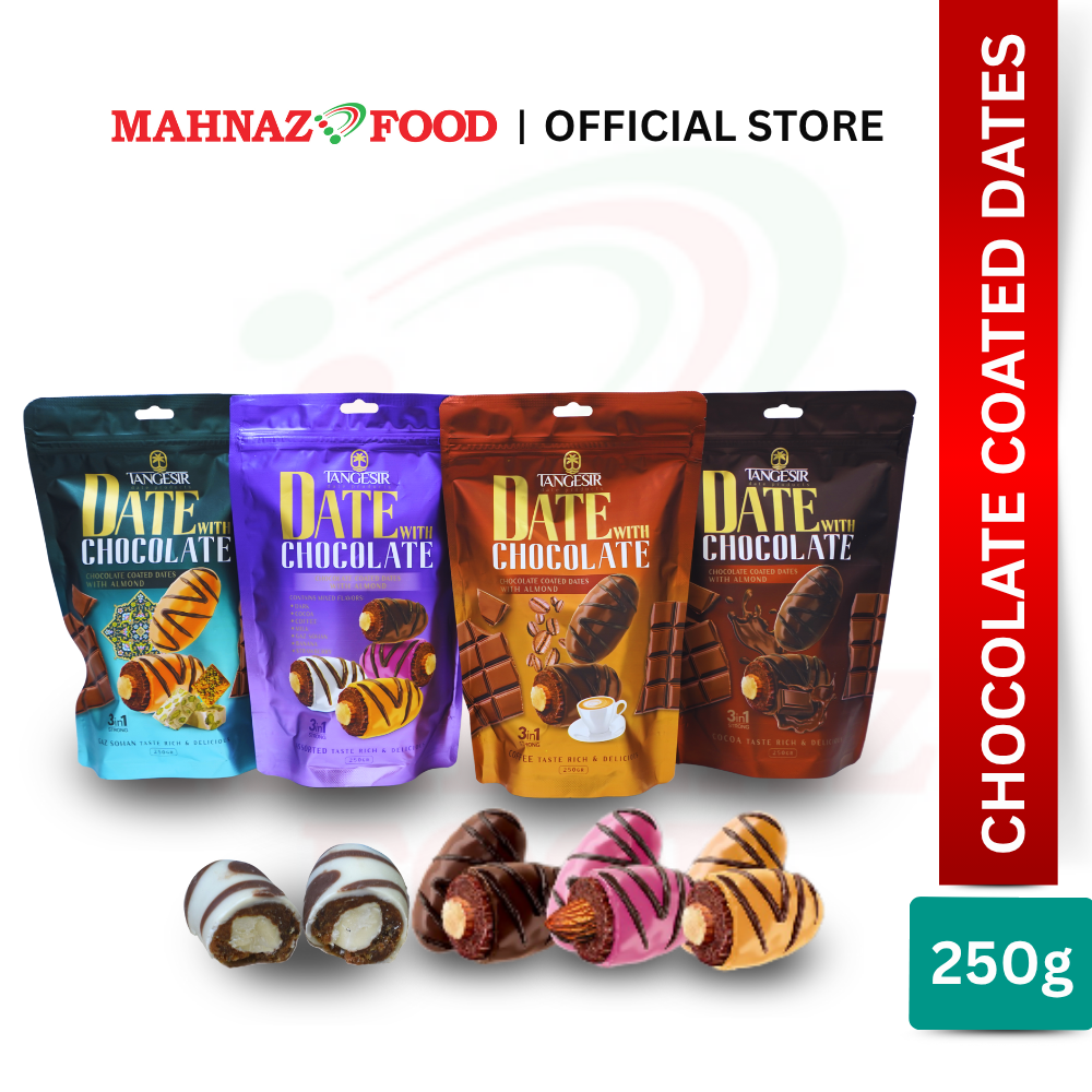 Mahnaz Food Tangesir Dates With Chocolate Cocoa / Gaz Sohan / Coffee / Strawberry / Milk / Assorted (250g)