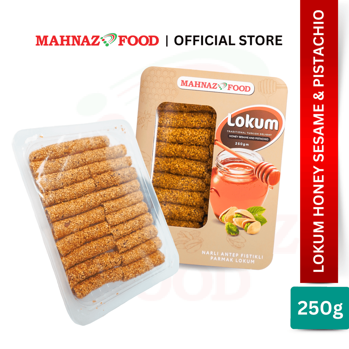 MAHNAZ FOOD LOKUM HONEY SESAME AND PISTACHIO 250G