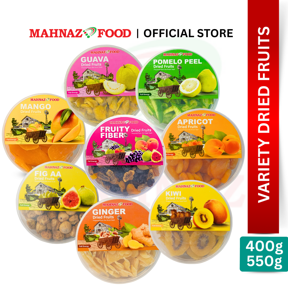 Mahnaz Food Variety Dried Fruits Round Container 400g – 550g | Premium Snack | Healthy Gift Set | Mix Buah Kering | 干果礼盒