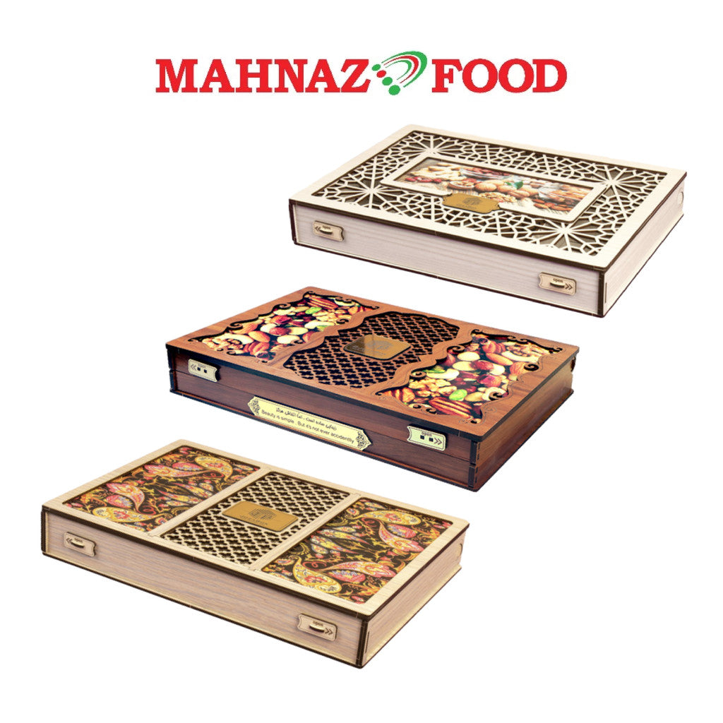 Mahnaz Food | Wooden Net Printed Nut Box | Box Only