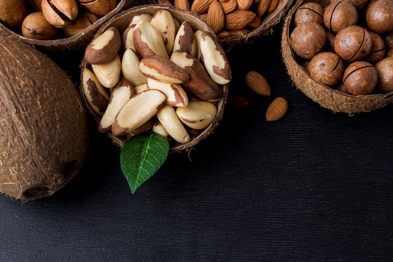 Small baskets of nuts arranged beside each other