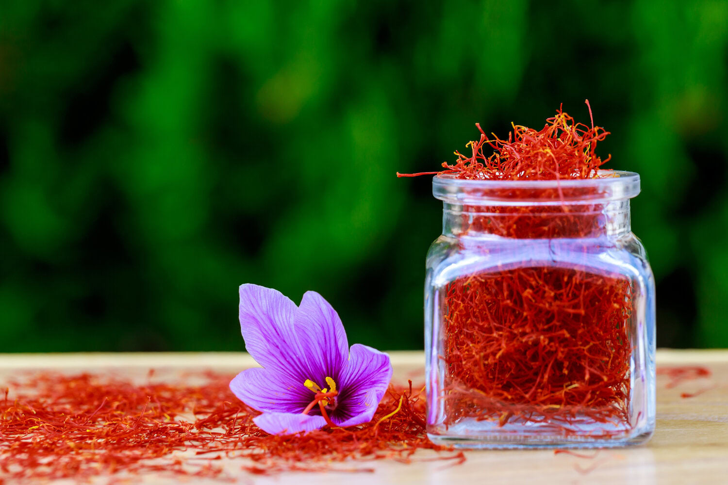 Rempah saffron kering dalam botol, kaya dengan khasiat untuk minda pelajar.