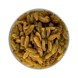 Mahnaz Food long green raisins in a glass bowl, a healthy dried fruit snack for baking and cooking.