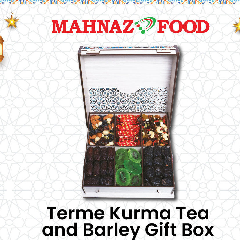 Makanan Mahnaz - Kotak Hadiah Teh Kurma Dan Barli Terme | Set Kotak Hadiah Raya | Set Hamper | Kotak Hadiah Puasa