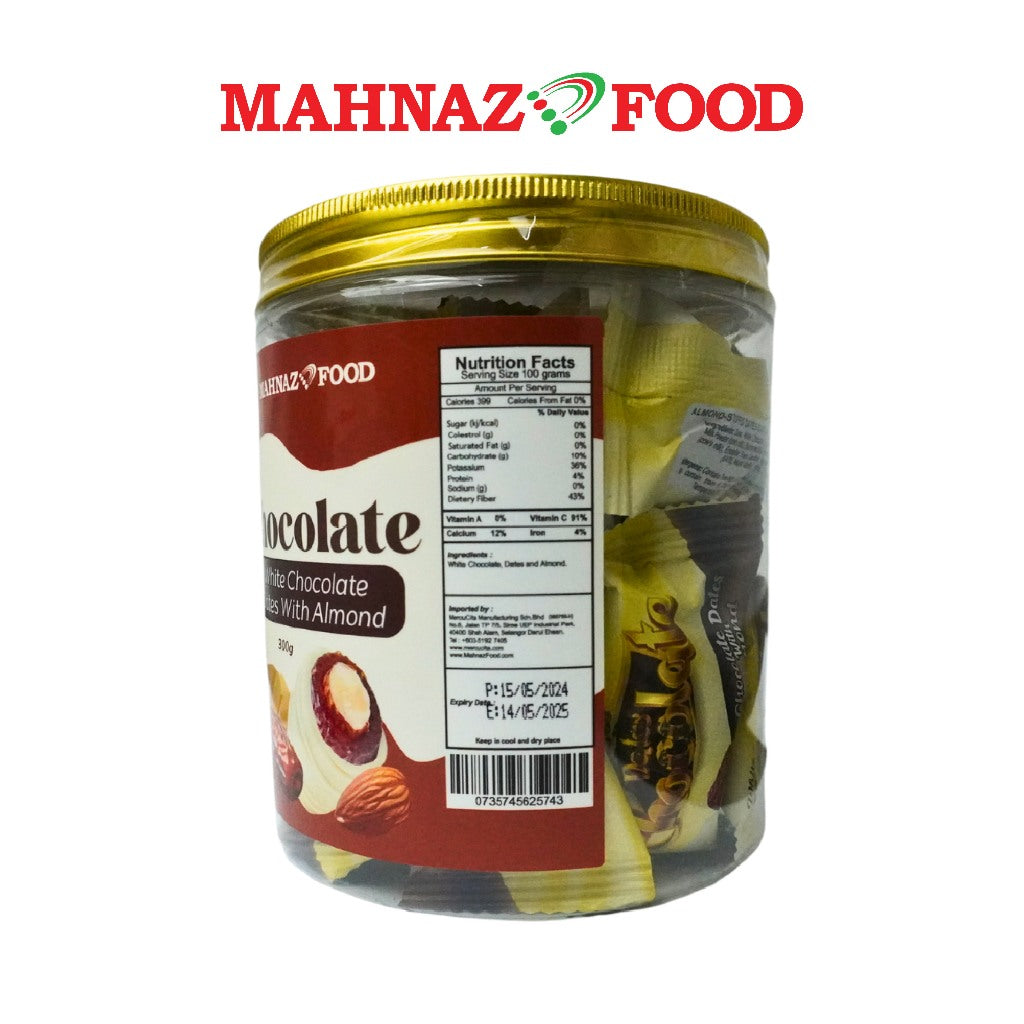 Mahnaz Food Premium Chocolate Date  Coklat Kurma 300G - White / Dark / Pistachio / Milk