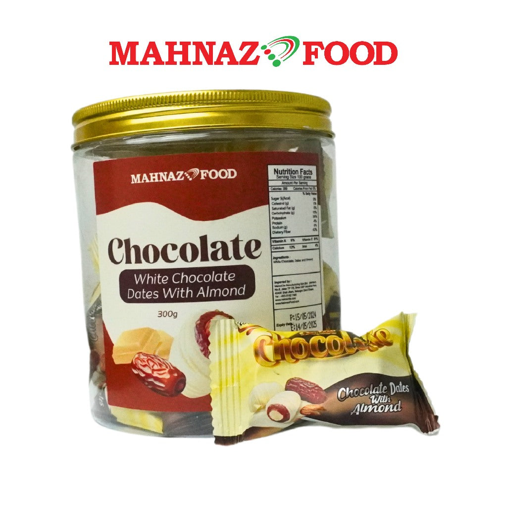 Mahnaz Food Premium Chocolate Date  Coklat Kurma 300G - White / Dark / Pistachio / Milk