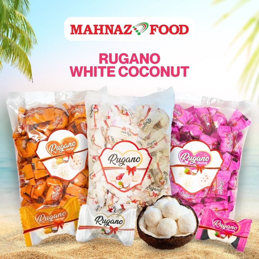 Candy & Chocolate | Rugano White Coconut Coated Chocolate | Hazelnut / Orange / Strawberry | 800g / 1kg