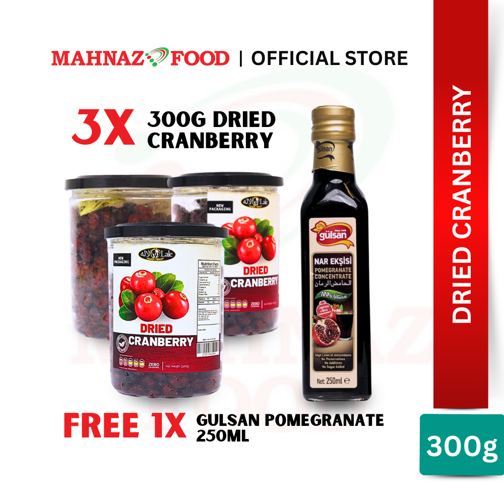 MAHNAZ FOOD Cranberry (3 Pack x 300g) [Free Gulsan Pomegranate 1 Bottle]