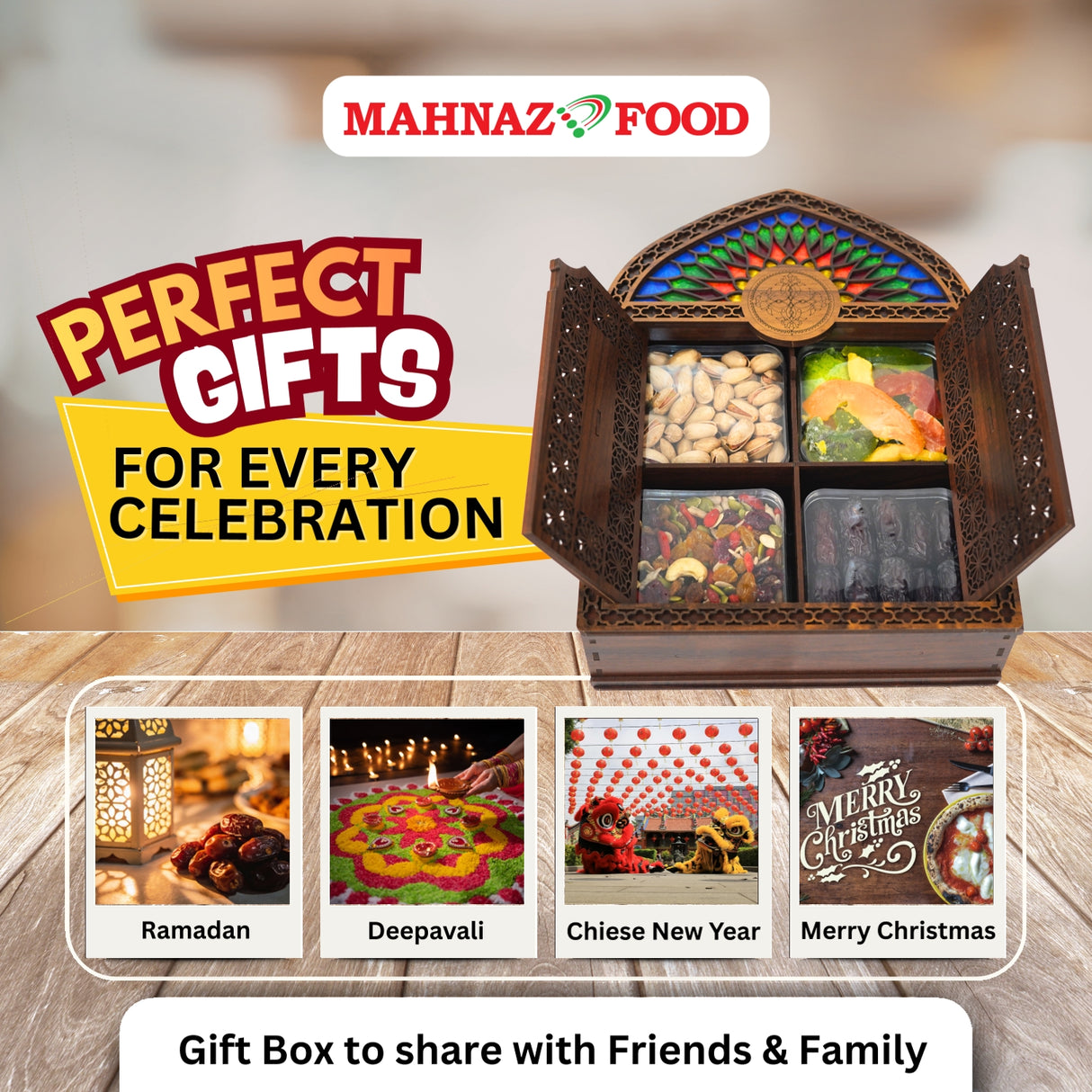 Makanan Mahnaz - Kotak Hadiah Pistachio Islamik | Set Kotak Hadiah Raya | Set Hamper | Kotak Hadiah Puasa