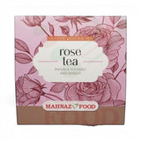 Mahnaz Food Lale Rose Tea box with pink floral design and white label. Aromatic natural tea.
