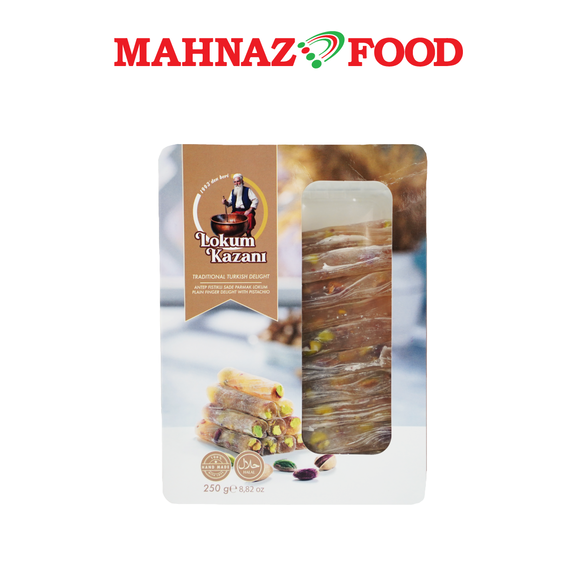 Mahnaz Food Lokum Kazani Turkish Delight Plain Finger Delight With Pistachio 250g Made in Turkey