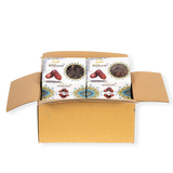 Mahnaz Food wholesale box containing two premium Mariami dates packages with decorative floral patterns