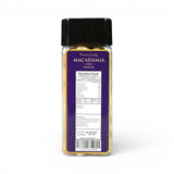 Mahnaz Food premium macadamia nuts in a clear plastic jar with nutrition facts label