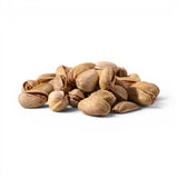 Mahnaz Food premium Iranian pistachios with light brown shells and vibrant green kernels in a pile