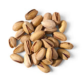 Mahnaz Food premium Iranian pistachios with light beige shells and vibrant green kernels in a pile