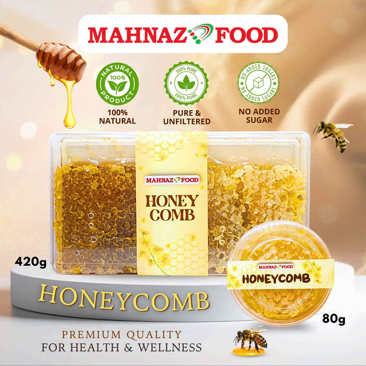 Mahnaz Food Pure Honey With Comb 80G / 420G | Madu Asli Dengan Sarang Lebah