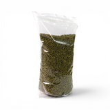Mahnaz Food raw green mung beans in a clear plastic stand-up pouch for pantry storage
