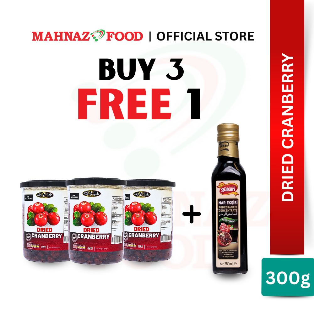 MAHNAZ FOOD Cranberry (3 Pack x 300g) [Free Gulsan Pomegranate 1 Bottle]