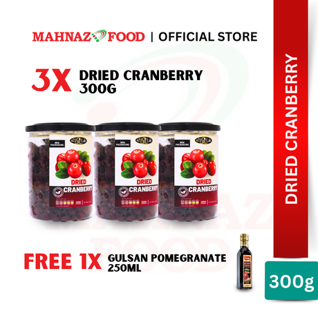 MAHNAZ FOOD Cranberry (3 Pack x 300g) [Free Gulsan Pomegranate 1 Bottle]
