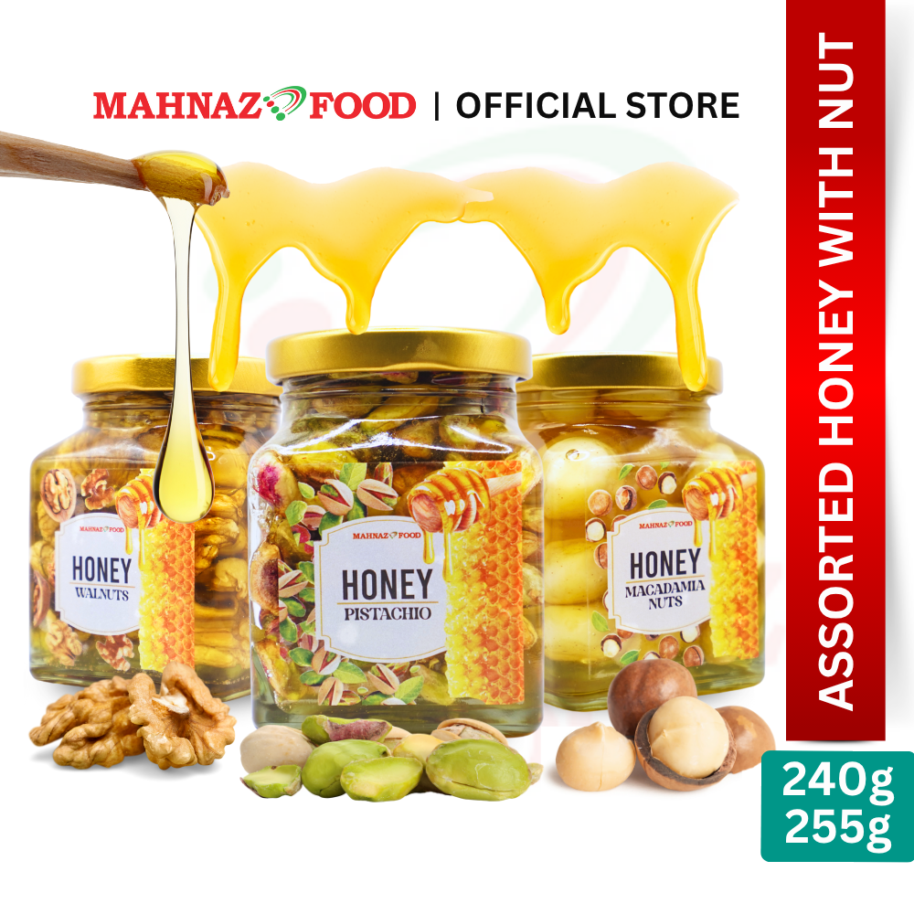 Mahnaz Food Assorted Honey With Nuts | Walnut 255g | Macadamia 245g | Pistachio 240g