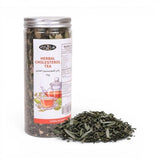 Mahnaz Food Herbal Cholesterol Tea loose leaf blend of green tea, nettles & olive leaves in a 70g jar.