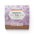 Mahnaz Food Herbal Memory Tea box with rose and cardamom illustrations. Aromatic natural tea for relaxation.