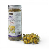 Mahnaz Food Herbal Sugar Balance Tea loose leaf blend with ginger, dill, dandelion, and mint. 30g jar with nutrition facts.