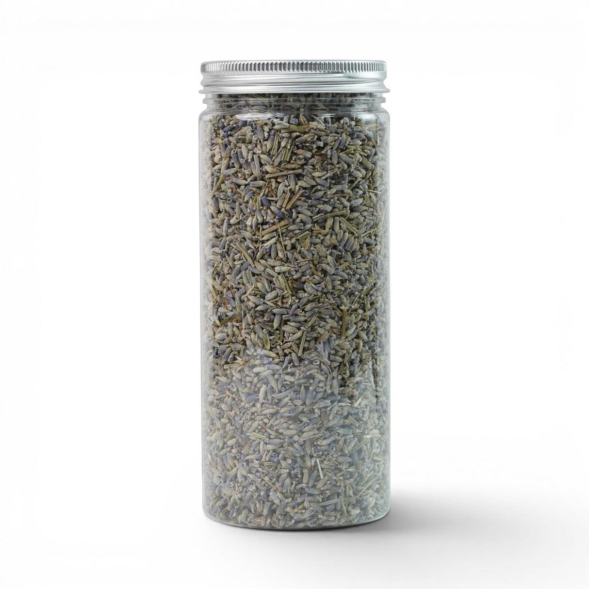 Mahnaz Food lavender tea loose dried flowers in a clear jar with a silver lid, perfect for calming herbal infusions.