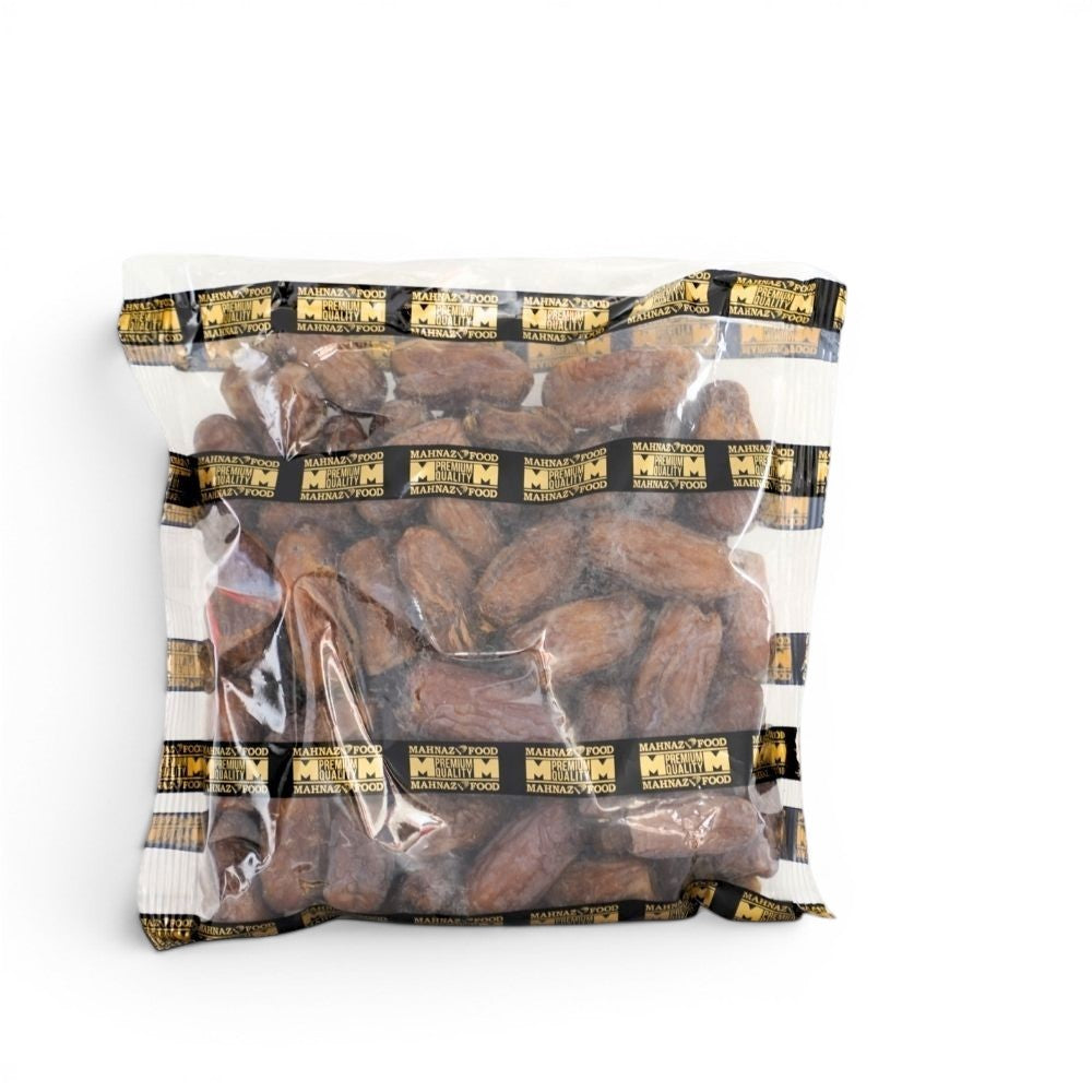Mahnaz Food Mariami Dates, golden to dark brown, soft, sweet, chewy texture. Premium jumbo size.