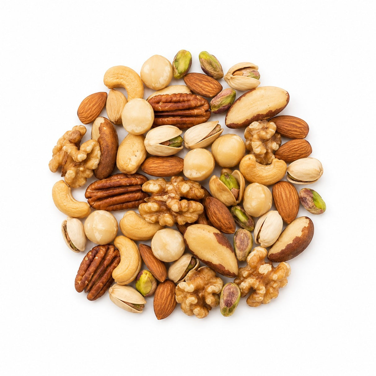 Mahnaz Food premium mixed nuts including walnuts, pistachios, almonds, cashews, pecans, and macadamias.